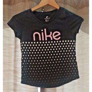 Girls Nike High Low Black/Pink Polka Dot Big Spellout T-Shirt Size Medium